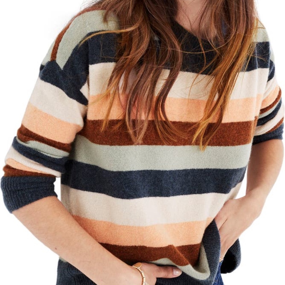 Madewell Striped Sweater in Navy, Cream, and Brown